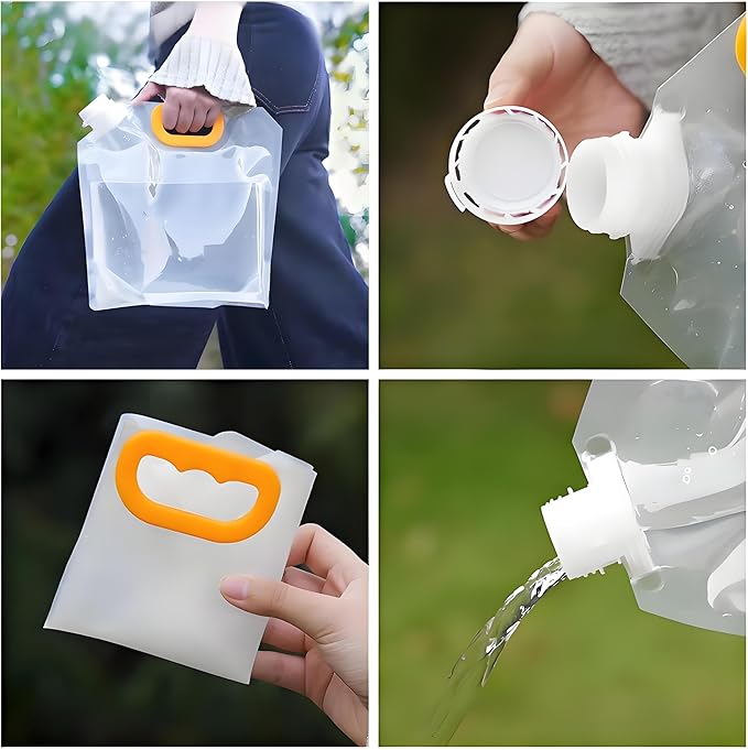 Collapsible Water Storage Bag 3-Pack(0.4 Gal + 0.8 Gal + 1.3 Gal) Portable Water Container with Faucet for Camping,Hiking, Emergency | Transparent Outdoor Water Bag with Carry Handle (3-Pack 2.5 Gal)-NeatNest