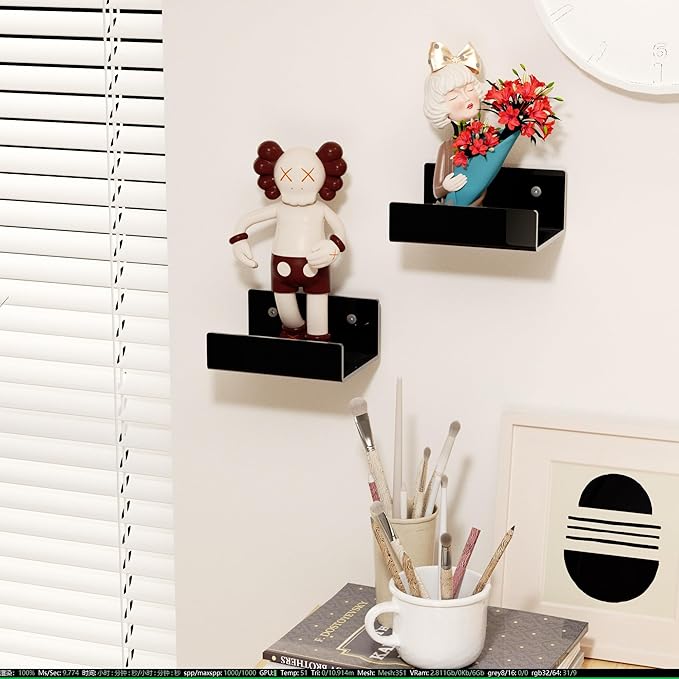 5 Inches Black Acrylic Wall Shelves for Home Décor, Pack of 2, Acrylic Shelf for Wall, Wall Mounting Display Shelf-NeatNest