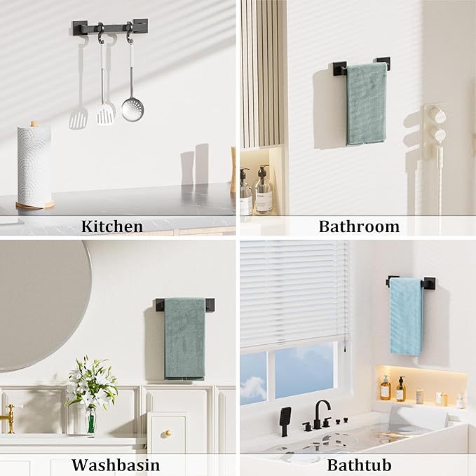 Alise Black Towel Bars,11.8 Inch Towel Holder Towel Racks for Bathroom and Lavatory,SUS304 Stainless Steel Hand Towel Hanger Rail Wall Mount,Useable Length 10.04 Inch Towel Bar, GYT030-B