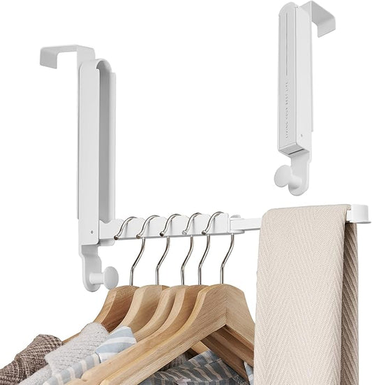 Clothes Drying Rack Foldable Fit Door up to 1 3/8" Optimal 2pc,Over The Door Hanger with Retractable Rod,Over The Door Hanger Hooks for Laundry Bathroom Bedroom Travel Hangers(White, 2 Pack)