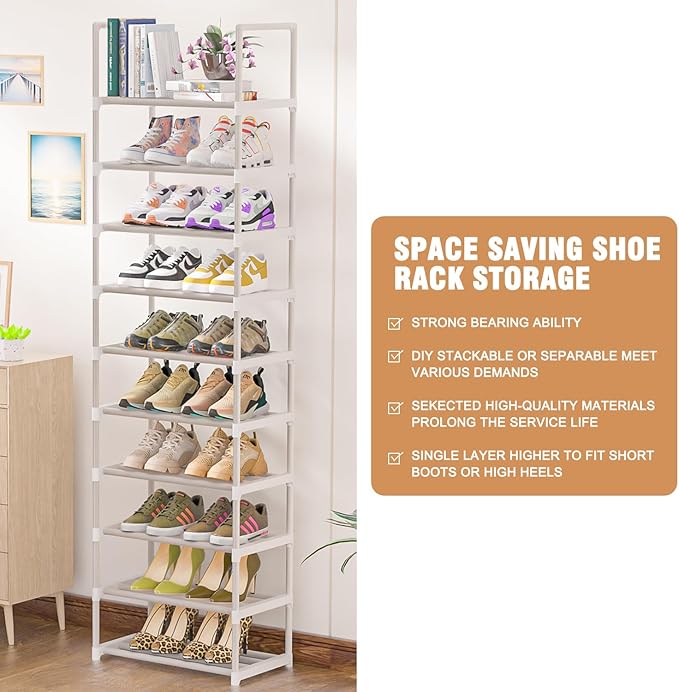 Shoe Rack Tall, Sturdy Metal Shoe Rack Organizer,Narrow Shoe Racks for Closets,Shoe Stand Shelf-NeatNest