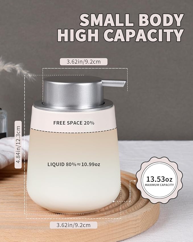 BosilunLife Hand Soap Dispenser - Beige & Grey 12Oz Ceramic Soap Dispenser Bathroom Refillable Liquid Dispenser for Dish Soap with Easy-to-Press Pump-NeatNest