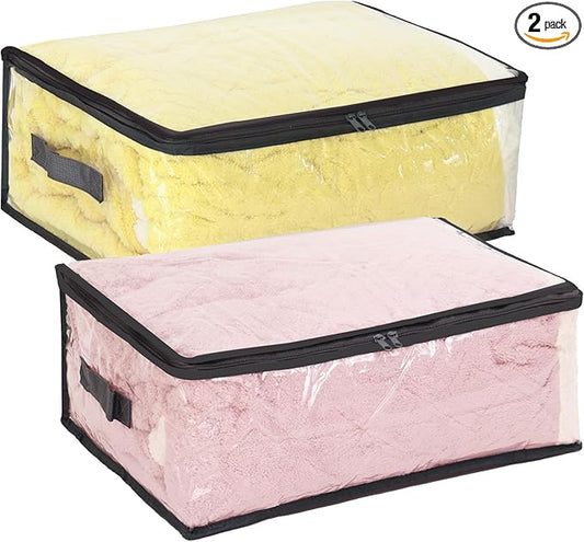 Fixwal 2pcs Small Comforter Storage Bags with Zipper 35L Capacity, Clear Plastic Closet Storage and Organizers for Clothing Sweaters Bedding Blankets-NeatNest