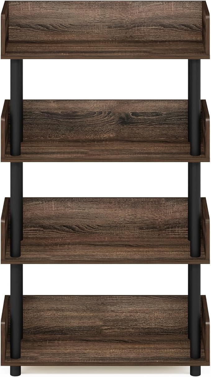 Furinno Turn-N-Tube 4-Tier Multipurposes Display Rack, Open Shelf Rack/Storage with Back & Side Panel, Walnut-NeatNest