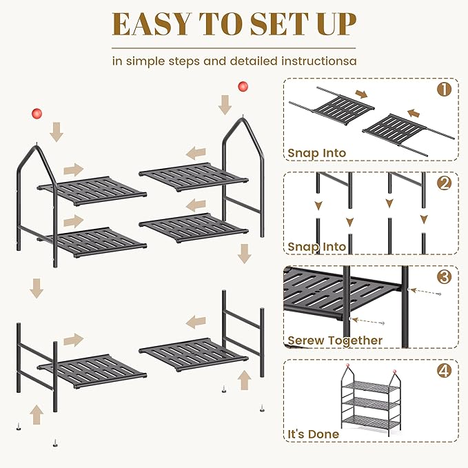 Shoe Rack, 3-Tier Shoe Organizer, Metal Storage Shelf, Shoe Rack for Closet, Free Standing Shoe Racks for Entryway, Garage & Doorway, Sturdy Shoe Shelves, Black-NeatNest