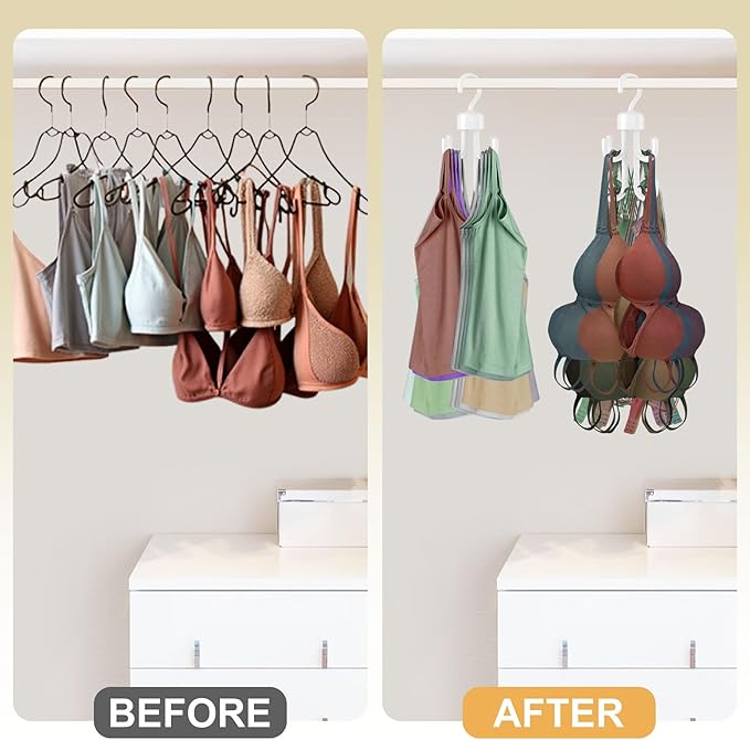 3Pcs Tank Top Hanger, Rotatable Bra Hangers for Closet Organizer, Max 72 Storage Capacity Belt Hanger, Plastic Space Saving Closet Organizers Apartment Dorm Essentials for Bra Tank Top Belt Tie, White-NeatNest