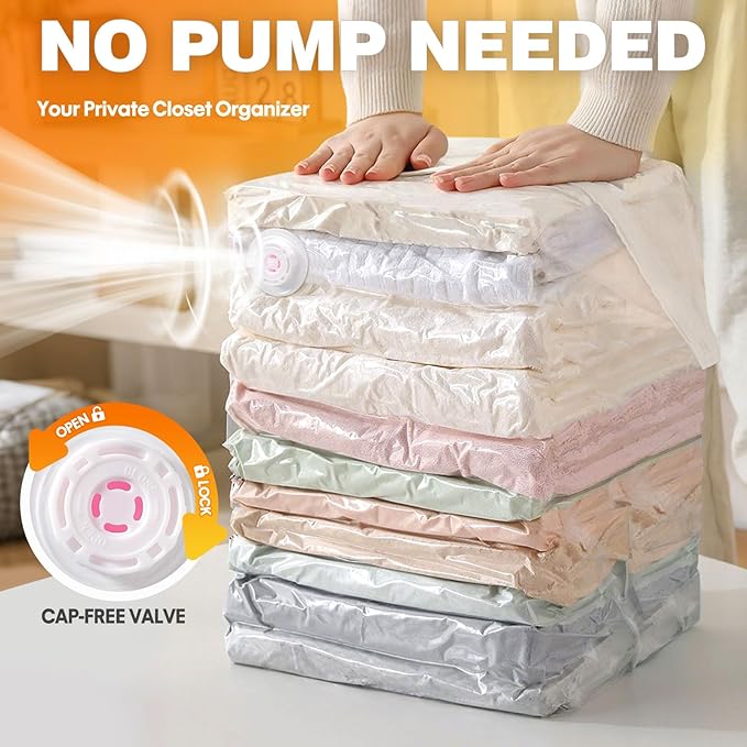 8 Pack Vacuum Storage Bags Jumbo, Vacuum Seal Bags for Clothing, 1 Jumbo+2 Large+2 Medium+3 Small, 80% Space Saver Bags for Clothes, Pillows, Comforters, Blankets,Home Travel Essentials(8 Combo)-NeatNest