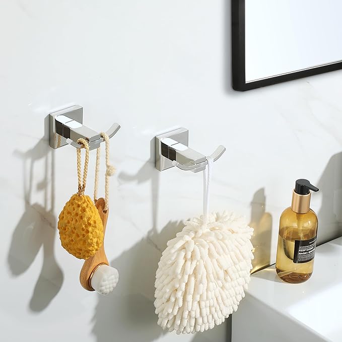 Alise Double Towel Hooks 2 Pack,Wall Mount Coat Hook Towel Robe Clothes Hanger for Bathroom Kitchen Garage Hotel Cabinet,SUS304 Stainless Steel Wall Hooks for Hanging Coat Hat Towel,Polished Chrome