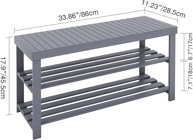 SMIBUY Bamboo Shoe Rack Bench, 3-Tier Shoe Organizer Storage Shelf for Entryway Hallway Bathroom Living Room (Grey)-NeatNest