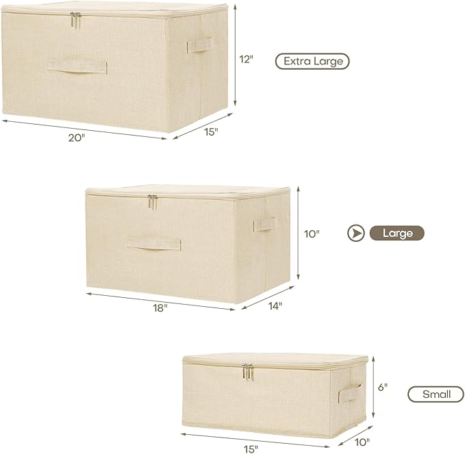 ANMINY 2PCS Storage Bins with Zipper Lids 51.9 Qt Lidded Fabric Storage Boxes Baskets Cubes with Handles Collapsible Washable Cotton Linen Closet Shelf Clothes Organizer - Beige, Extra Large-NeatNest