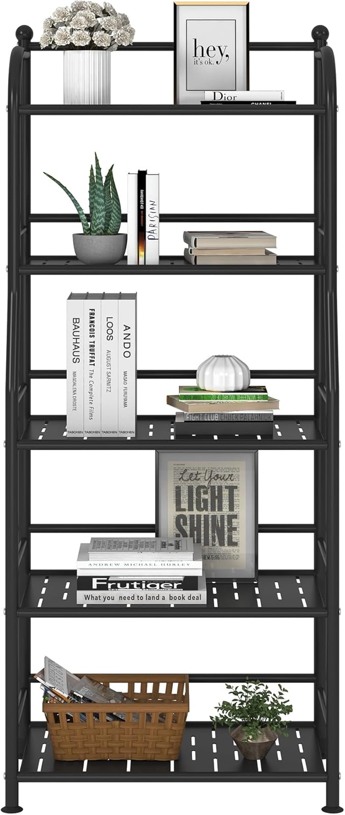 5 Tier Metal Shelf Storage Shelves Living Room Bookshelf Bathroom Corner Storage Rack for Kitchen,Indoor Plant Stand (Matte Black, 5 Tier)-NeatNest
