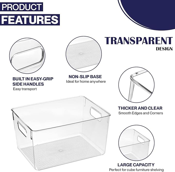 Clear Plastic Storage Bins, Pantry Organizers and Storage Containers Fridge Organizer Bins for Organizing Kitchen Cabinet Organizer Bin Bathroom Freezer Refrigerator Organization-NeatNest