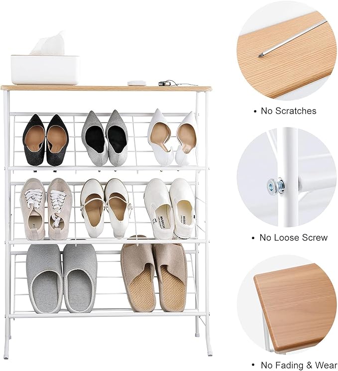 Whitmor Shoe Rack Storage, Narrow 4 Tier Metal Shoe Storage Shelf, Free Standing Shoe Racks, Space Saving Shoe Rack Organizer for Entryway, Hallway, Bedroom, Living Room(12-16 Pair)-NeatNest