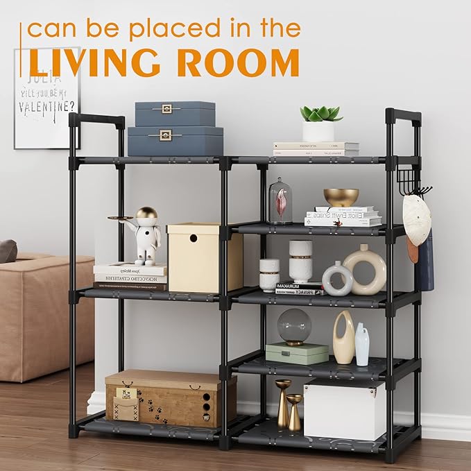 Black Tubes Closet Shoe Rack, 5 Tier Oxford Fabric Shelf, Easy Assembly, Sturdy and Durable, Holds Up to 30 lbs-NeatNest