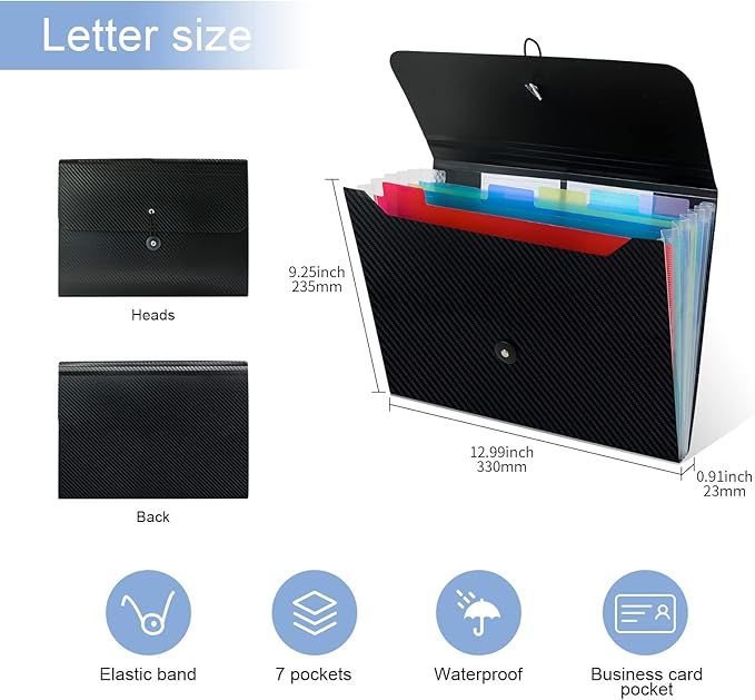 Expandable File Folders, Expanding Receipt Organizer, Accordion Folder File Folders, Important Document Organizer, Accordion Folder for Office/School/Home (Black Cover)