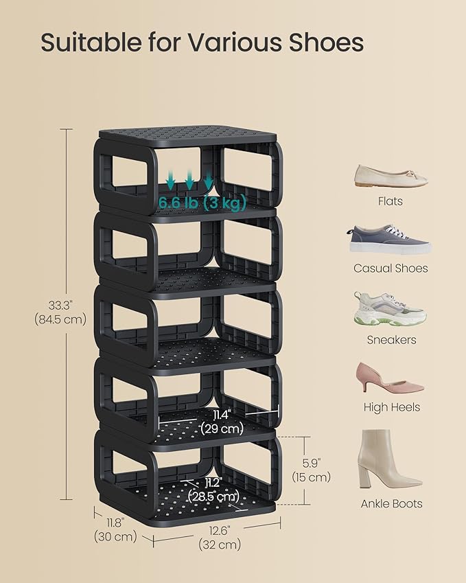 SONGMICS Shoe Rack, Shoe Organizer, 6 Shelves, Shoe Storage, Narrow Shoe Shelf, Open Shelf for Entryway, Living Room, Bathroom, Space-Saving, Ink Black ULPC037B01-NeatNest