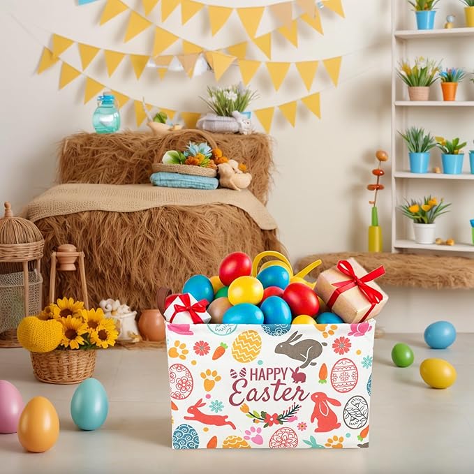 Easter Basket for Kid Large Empty Rectangular Cute Easter Gift Storage Basket Bunny Eggs Décor (Rabbit Bohemia)-NeatNest