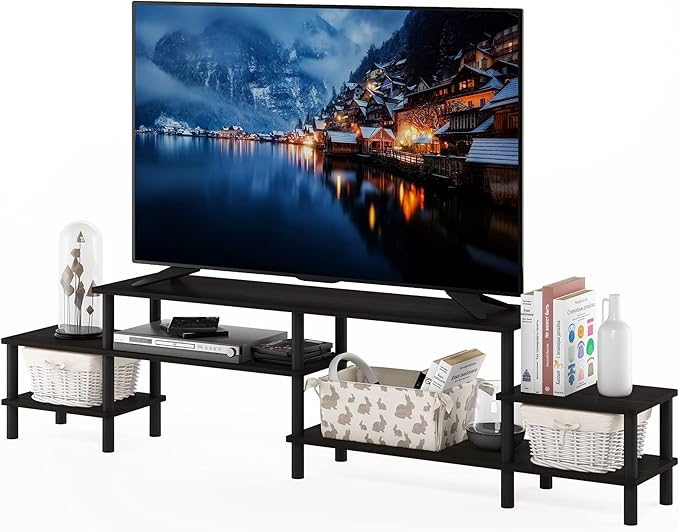 Furinno Besi No Tools Assembly Industrial Style TV Stand, Entertainment Center for 50 inch TV, Dark Oak-NeatNest
