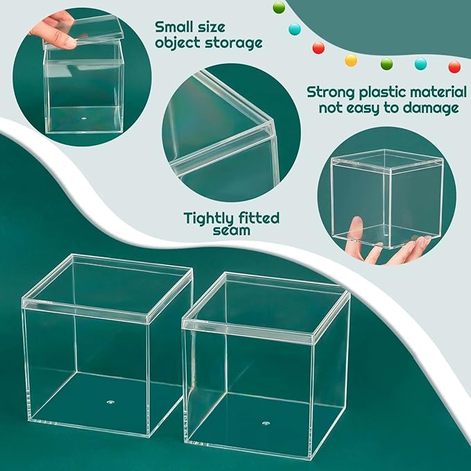Blulu 8 Pieces Clear Acrylic Plastic Jewelry Box Mini Storage Box Mini Cube Containers with Lids for Candy Pill and Tiny Jewelry(Square,3.3 x 3.3 x 3.3 Inch)-NeatNest