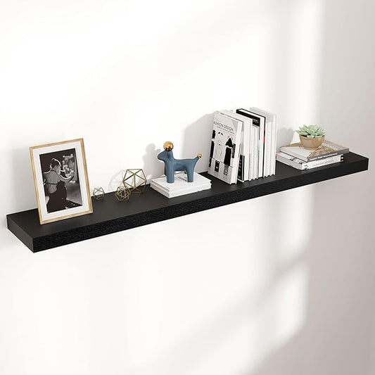 Floating Shelves for Wall, 48"W x 9"D x 1.5"H, 1 Pack of Long Wall Mounted Engineered Wood Shelves with Invisible Brackets for Living Room, Bedroom, Bathroom, Kitchen Decor and Storage, Black-NeatNest