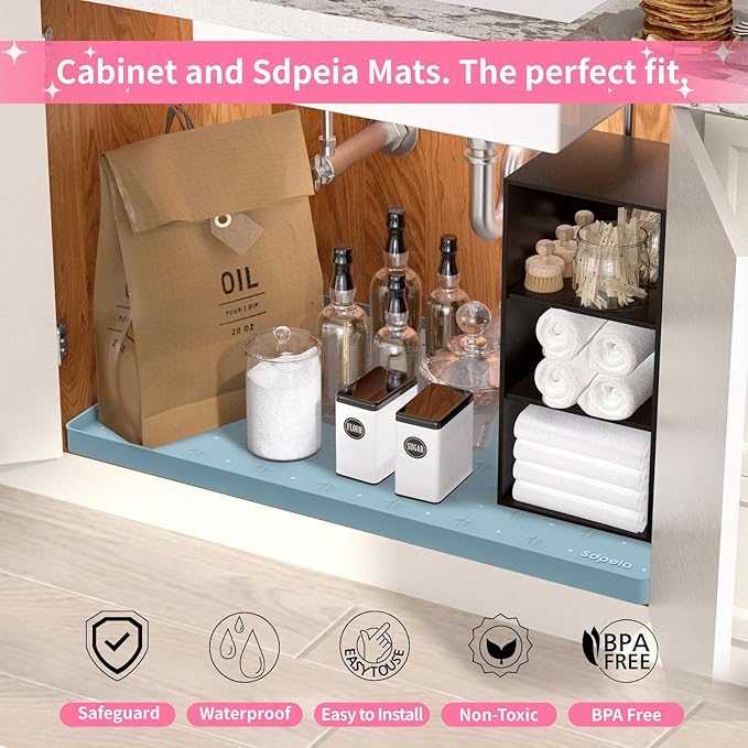 Sdpeia Under Sink Mat for [34" x 22"] Cabinet, Upgraded Silicone Waterproof Mat Kitchen Cabinet Liner Cabinet Protector Kitchen Organizers and Storage-NeatNest