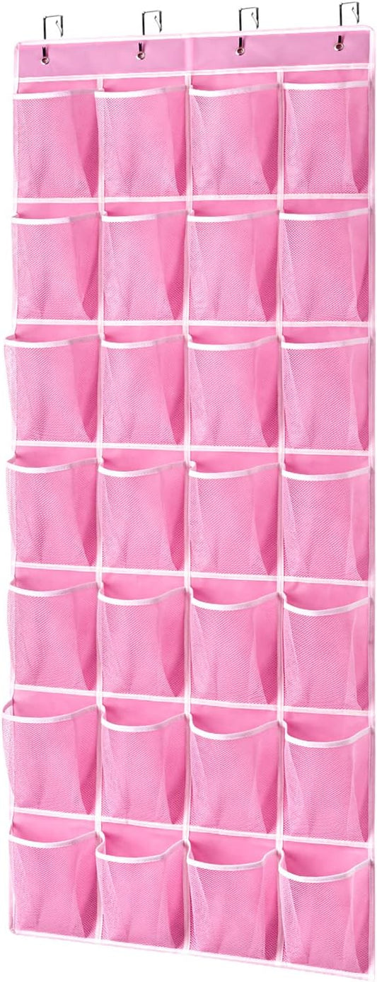 KEEPJOY 28 Pockets Hanging Shoe Organizer, Over the Door Shoe Organizer, Hanging Door Shoe Holder Rack with Mesh Pockets Large Size 65 x 23 Inch (Pink-1Pack)-NeatNest
