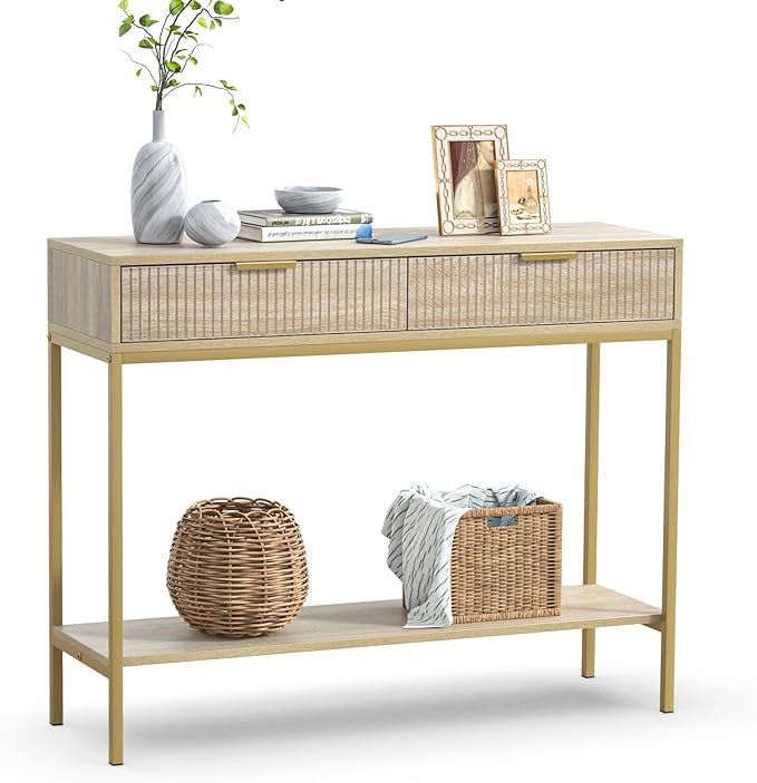 Anmytek Console Table with Storage, Wood Entryway Table with 2 Drawers, Narrow Long Sofa Table Hallway Foyer Table with Storage Shelves Behind Couch Table for Living Room, H0117-NeatNest