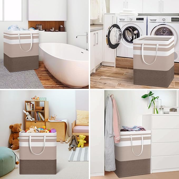 HomeHacks 2-Pack Large Laundry Basket, Waterproof, Freestanding Laundry Hamper, Collapsible Tall Clothes Hamper with Extended Handles for Clothes Toys in the Dorm and Family (Brown, 125L)-NeatNest