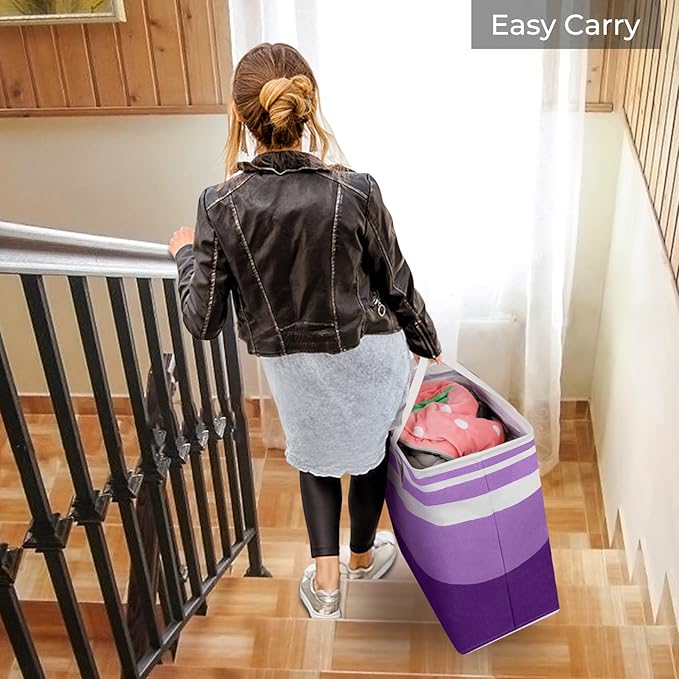 HomeHacks 2 Pack Large Laundry Baskets, Waterproof, Freestanding Laundry Hampers, Collapsible Clothes Hamper with Reinforced Handles in Laundry, College Dorm, Bathroom, Bedroom (Purple, 88Lx2)-NeatNest