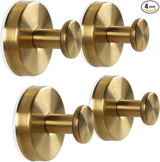 4 Pack Suction Cup Hooks for Shower, Exquisite Metal Shell & No Drill suction hooks for shower wall for Bathroom Wall, Kitchen, Glass, Mirror, Tile to Hang Towels, Robes, Loofah - Wire-Drawing Gold