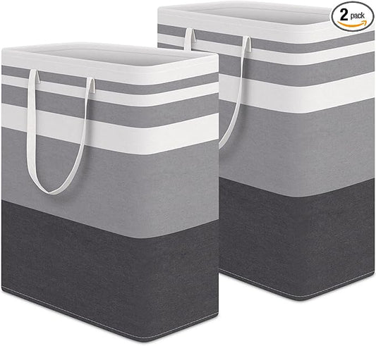 HomeHacks 2-Pack Large Laundry Basket, Waterproof, Freestanding Laundry Hamper, Collapsible Tall Clothes Hamper with Extended Handles for Clothes in The Dorm and Family Gradient Grey, 125L-NeatNest