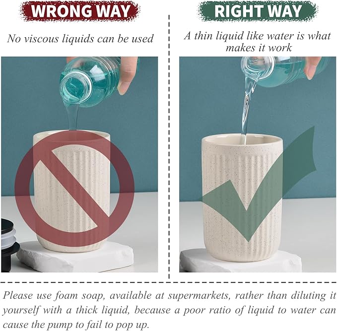 BosilunLife Foaming Soap Dispenser Set - Beige Ceramic Foam Hand Soap Dispenser 12ozwith Rust Proof Pump, Easy Pressing & Refillable, 4Pcs Clear Stickers for Kitchen, Bathroom - 2 Pack-NeatNest