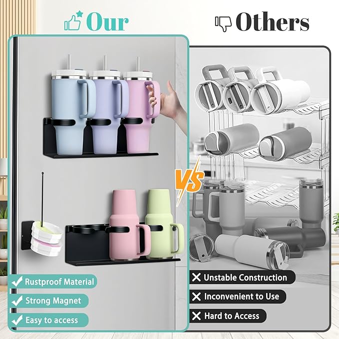 2Pcs Magnetic Water Bottle Organizer for Stanley 30 40 oz Tumbler and Lid Magnetic Cup Holder Heavy Duty Tumbler Storage Organizer Drink Accessories Kitchen Cup Storage Rack for Fridge Cabinets Gifts-NeatNest