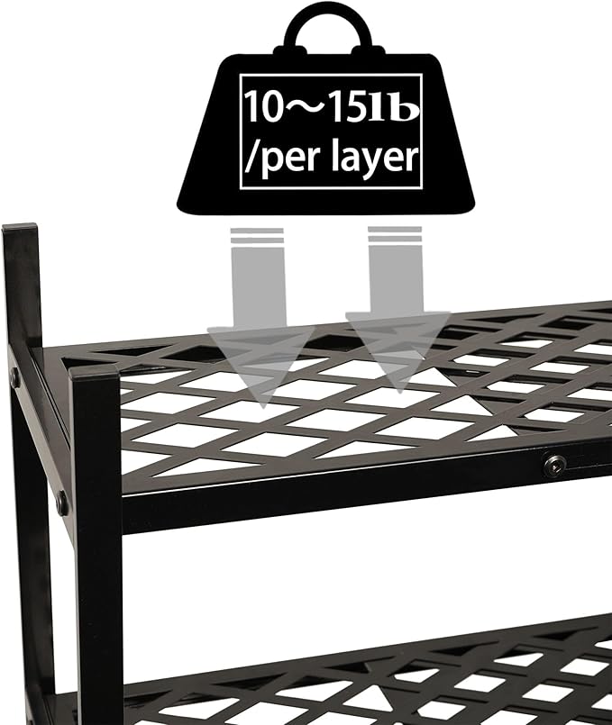 Shoe Rack, 4-Tier Long Shoe Rack, Stackable Shoe Storage Organizer Expandable Shoe Shelf Stand, Holds up to 25-30 Pairs of Shoes for Entryway, Garage, Front Door Entrance, Metal,45.6in Black-NeatNest