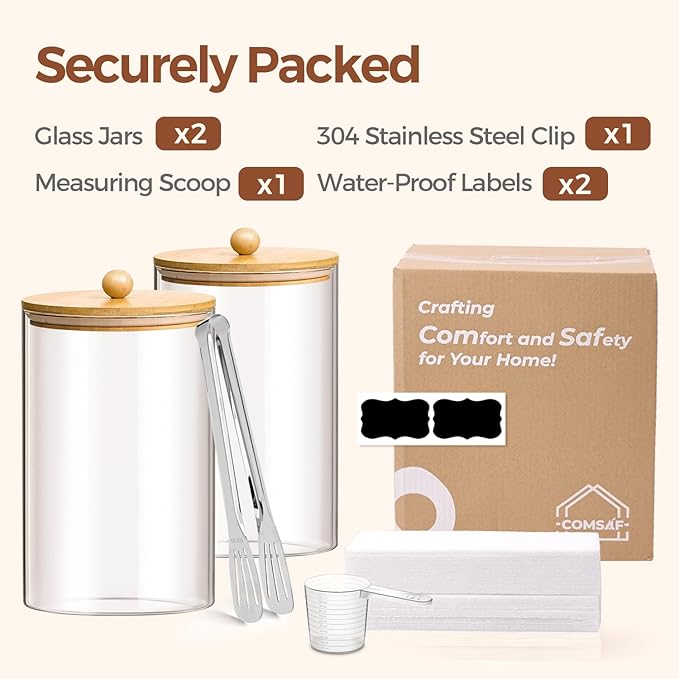 ComSaf 1 Gallon Cookie Jar, Large Glass Jar with lid, Glass Canisters with Lids Set of 2, 3.9 Qt Flour Container with Spoon and Clip, Glass Food Storage Pantry Containers for Sugar Oat Beans Pasta-NeatNest