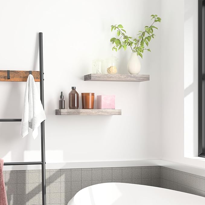 HOOBRO Floating Shelves for Wall, Wall Mounted Shelf Set of 2, 15.7" Hanging Shelf with Invisible Brackets, for Wall in Bathroom, Bedroom, Toilet, Kitchen, Living Room, Office, Greige BG40BJ01-NeatNest