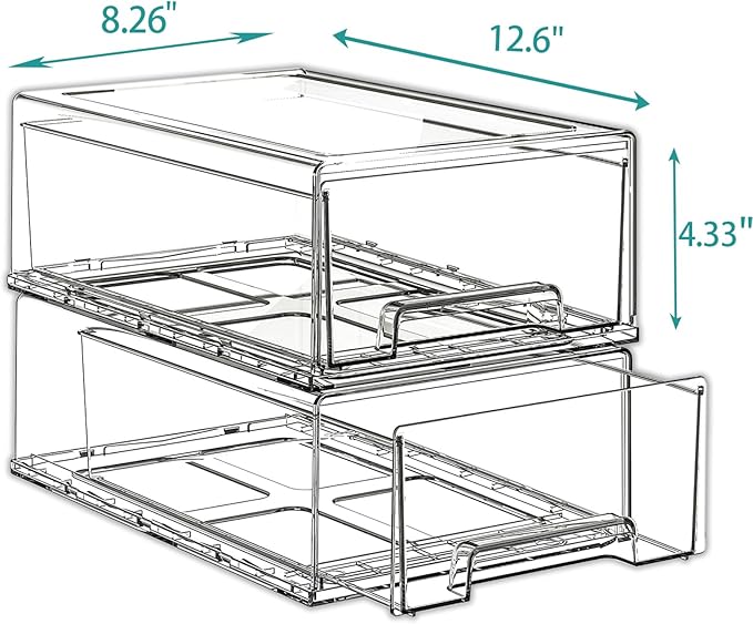 2 Pack - Clear Pulling Medicine Drawer First Aid Kit Box for Bathroom, Cabinet, Closet,Medicine Organizer, Medicine Storage Box Adhesive Bandages Family Emergency Kit (L drawer)-NeatNest