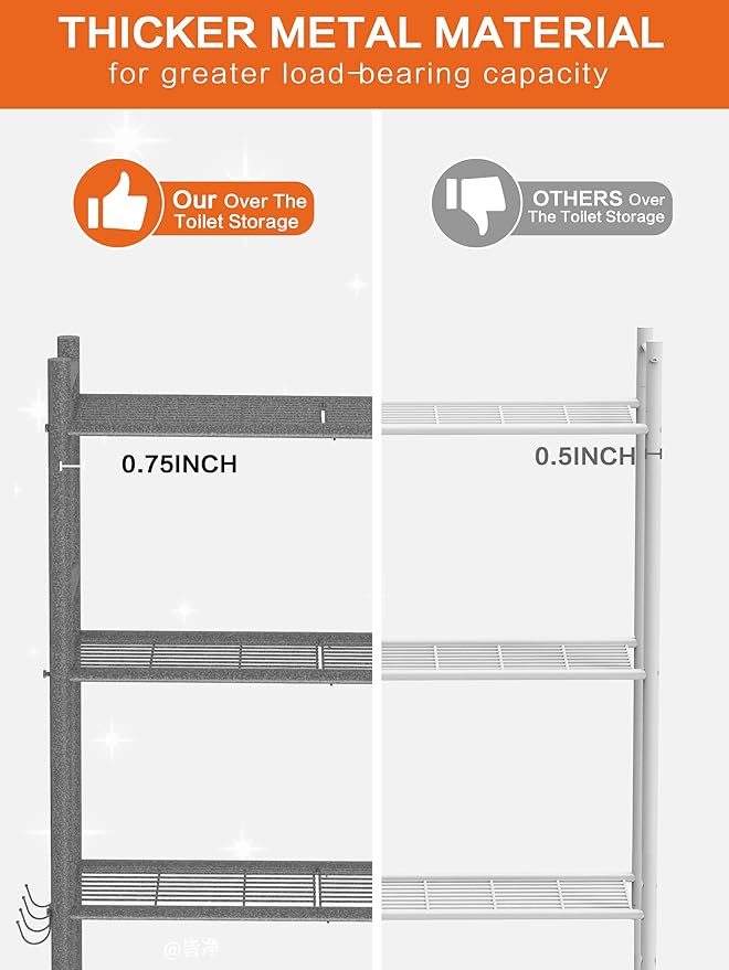 3 Tier Over The Toilet Storage Rack with 2 Basket, Metal Freestanding Bathroom Shelves Toilet with Paper Holder and 4 Hooks, Over Toilet Storage Shelf for Bathroom Storage, Snow Black-NeatNest