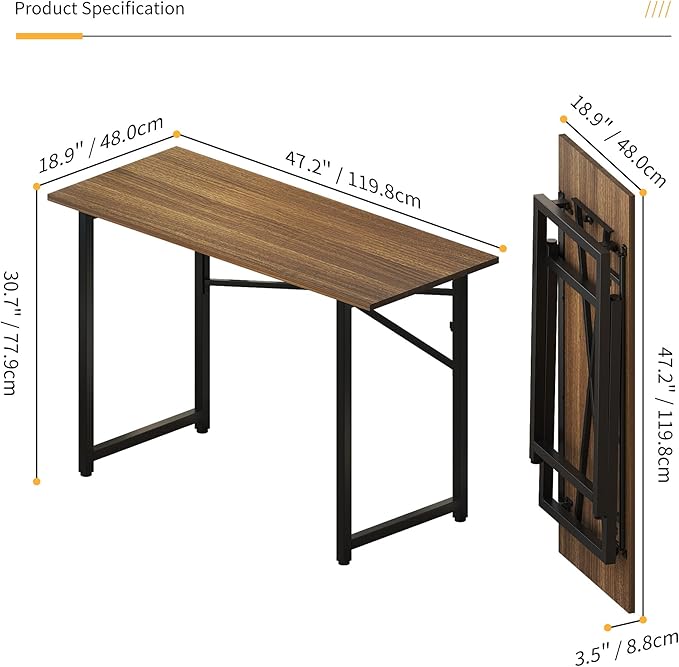 Folding Computer Desk 47 inch Writing Gaming Computer Camping Table, No Assembly Required Home Office Desk, Espresso-NeatNest