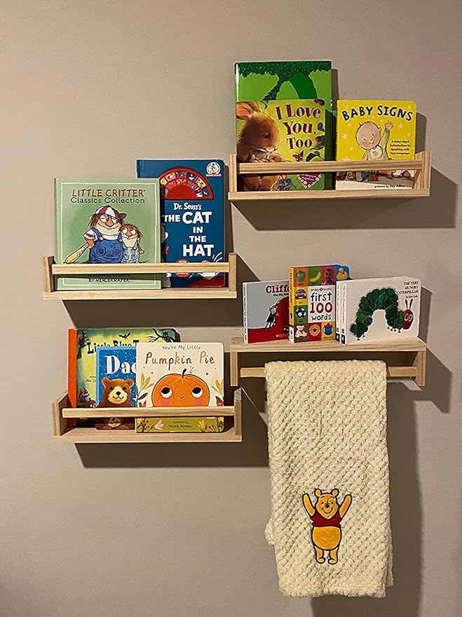 Gneric Floating Shelves for Wall, Burlywood Nursery Book Shelves, 15.7 inch Kids Bookshelf, Wall Shelves for Living Room Bedroom Decor,Kitchen Spice Rack,Bathroom Storage Rack(4 Pack)-NeatNest