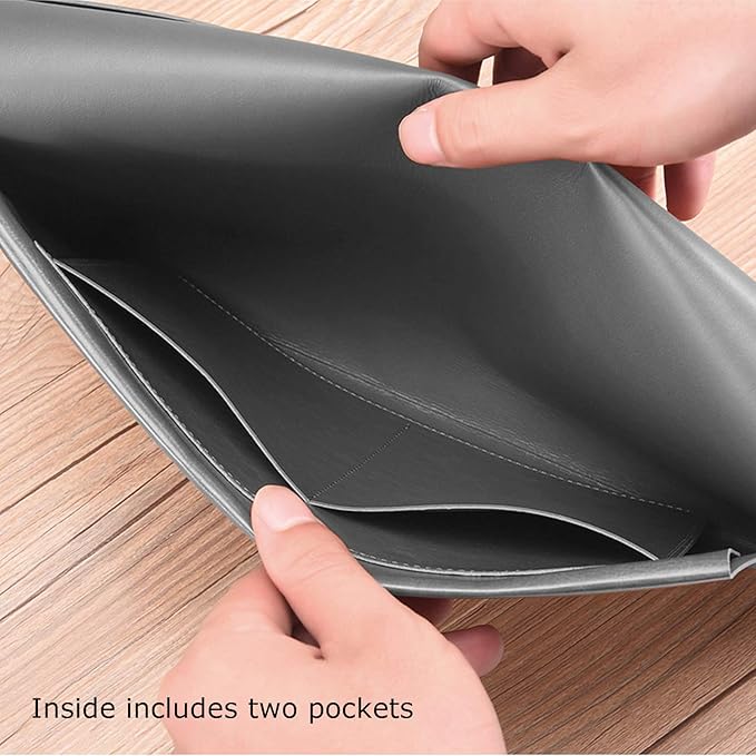 Enyuwlcm PU Leather A4 File Folder Document Holder Envelope Folder Case with Snap Closure for Receipt Contract Gray