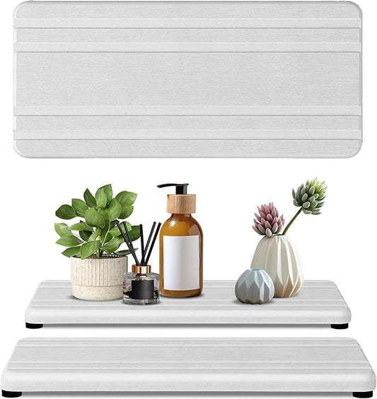 2PCS Water Absorbing Stone Tray,Quick Drying Stone Sink Tray,Water Absorbent Diatomite Coasters for Bathroom Counter and Kitchen Sink, Used for Hand Soap Dish Cosmetic Bottles Toothbrush Holders-NeatNest