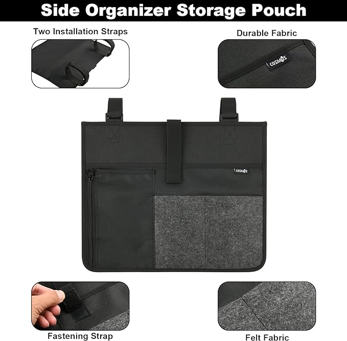 Cosmos Armrest Chair Side Organizer Bedside Caddy Organizer Bed Buk Storage Bag Armchair Wheelchair Hanging Side Pocket Bag for Ipad, Tablet, Cellphone, Remote Control, Magazines, Books & Water Bottle-NeatNest