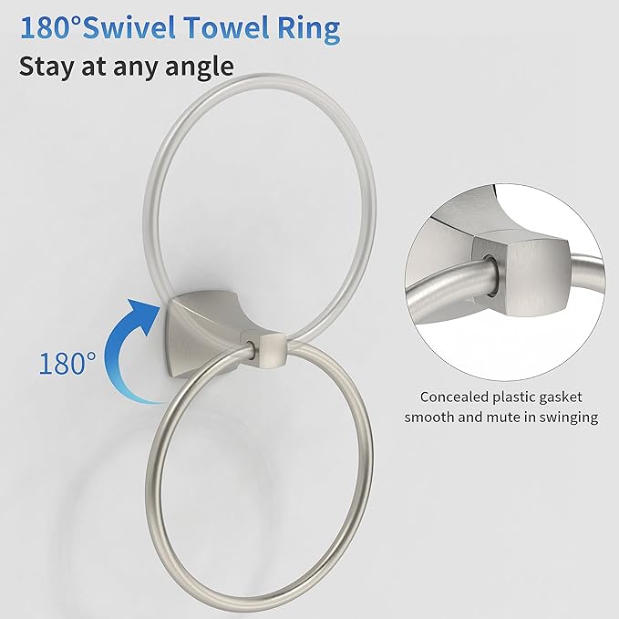 Hand Towel Holder for Bathroom Kitchen Brushed Nickel Towel Ring Towel Hanger Stainless Steel and Zinc Alloy Wall Mount