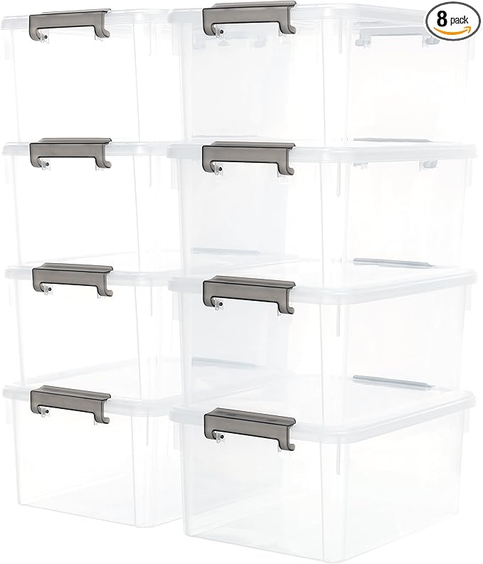 Citylife 17 QT Plastic Storage Bins with Latching Lids Stackable Storage Containers for Organizing Large Clear Storage Box for Garage, Closet, Kitchen, 8 Packs-NeatNest