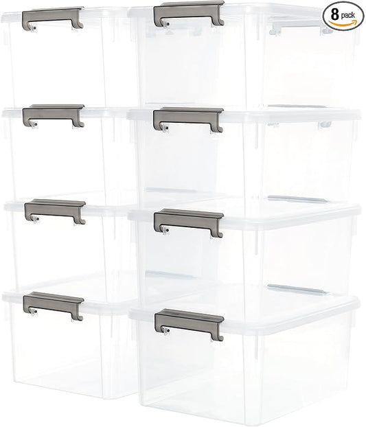 Citylife 17 QT Plastic Storage Bins with Latching Lids Stackable Storage Containers for Organizing Large Clear Storage Box for Garage, Closet, Kitchen, 8 Packs-NeatNest