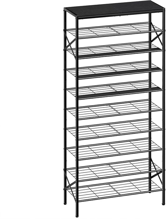 10-Tier Tall Shoe Rack Organizer Shoe Storage for Entryway 30-40 Pairs Metal Shoe Rack for Closet Heavy-Duty Shoe Rack with Wooden Top Shelf for Garage Black-NeatNest