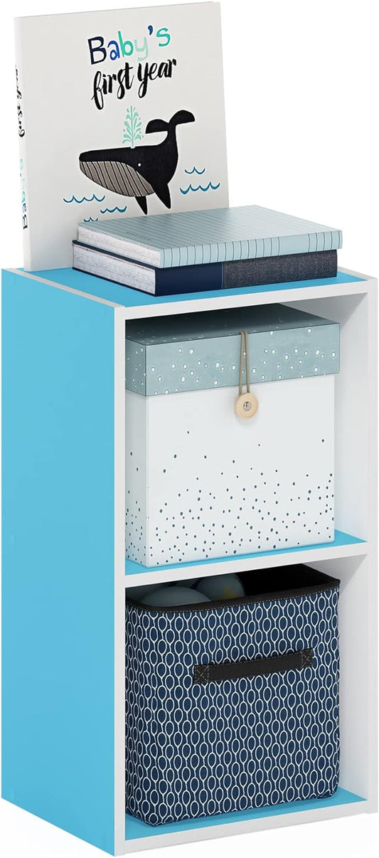 Furinno Luder Bookcase / Book / Storage, 2-Tier Cube, Light Blue/White-NeatNest