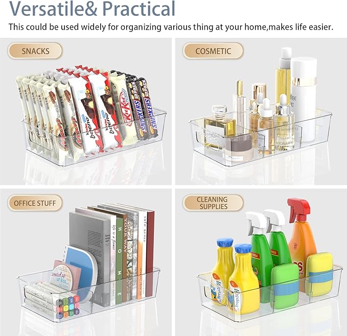 Clear Plastic Food Storage Organizer Bins,8 Pack Pantry Organizations and Storage Bins with Removable Dividers, Stackable Refrigerator Organizer Bins Fridge Organizers Kitchen Cabinet Organizers-NeatNest