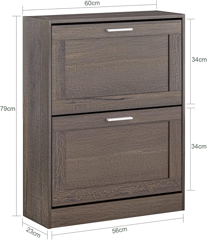 Haotian Small Shoe Storage Cabinet, Slim Shoe Rack Entryway, Narrow Shoe Organizer 2 Flip-Drawers for Front Door Entrance Hallway, Brown, FSR137-BR-NeatNest